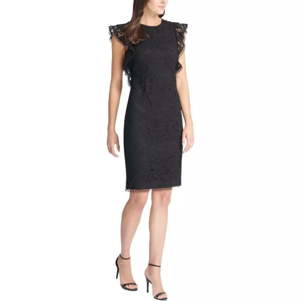 Vince Camuto Size 8 Lace Ruffled Sheath Dress